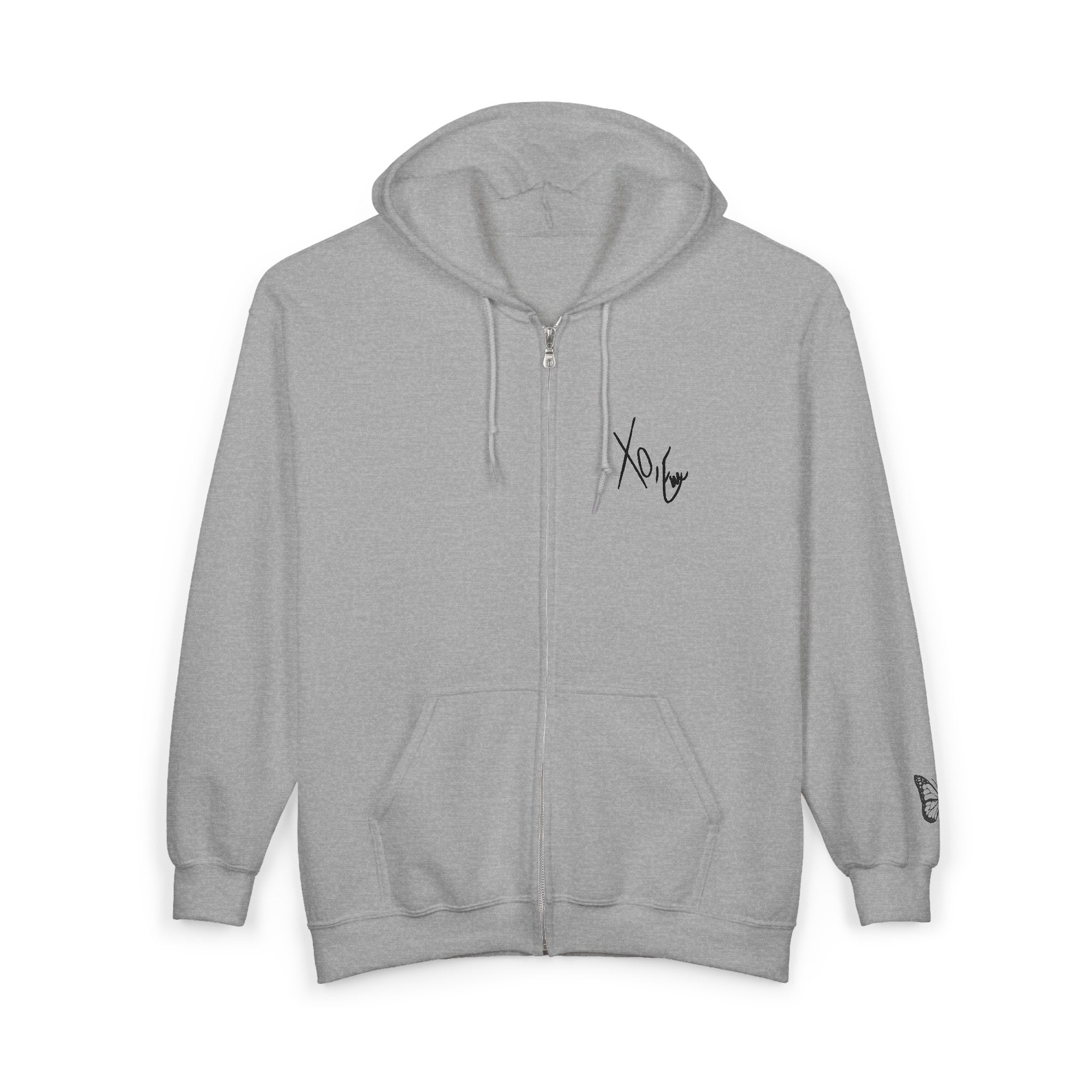 Signature Xo, Em Zip Hoodie — Minimalist Butterfly Full-Zip Sweatshirt