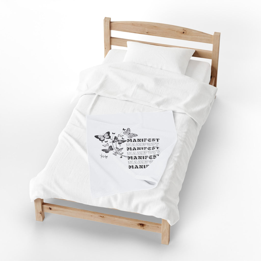 Manifest Xo, Em Velveteen Plush Blanket — Inspirational Cozy Throw