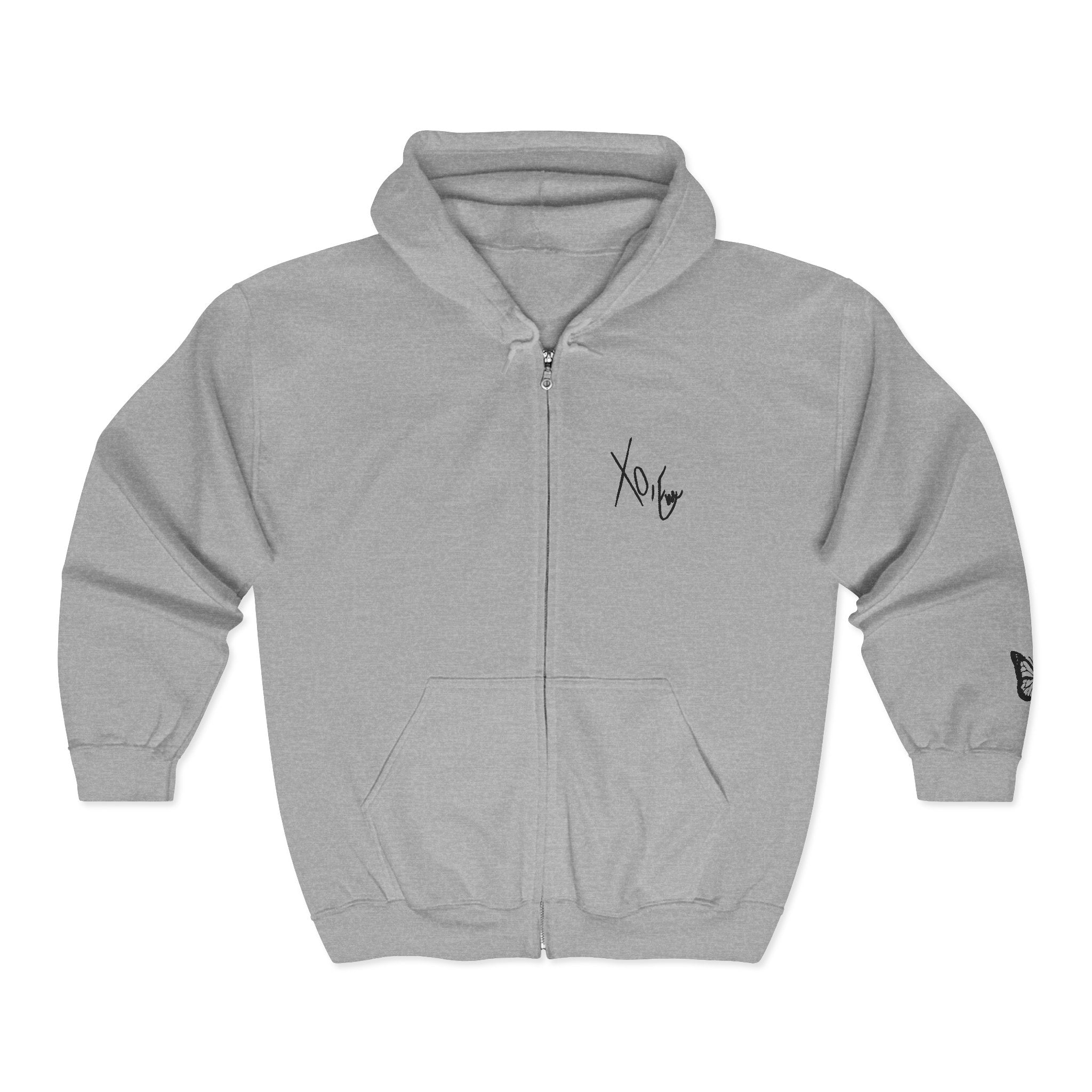 Signature Xo, Em Zip Hoodie — Minimalist Butterfly Full-Zip Sweatshirt
