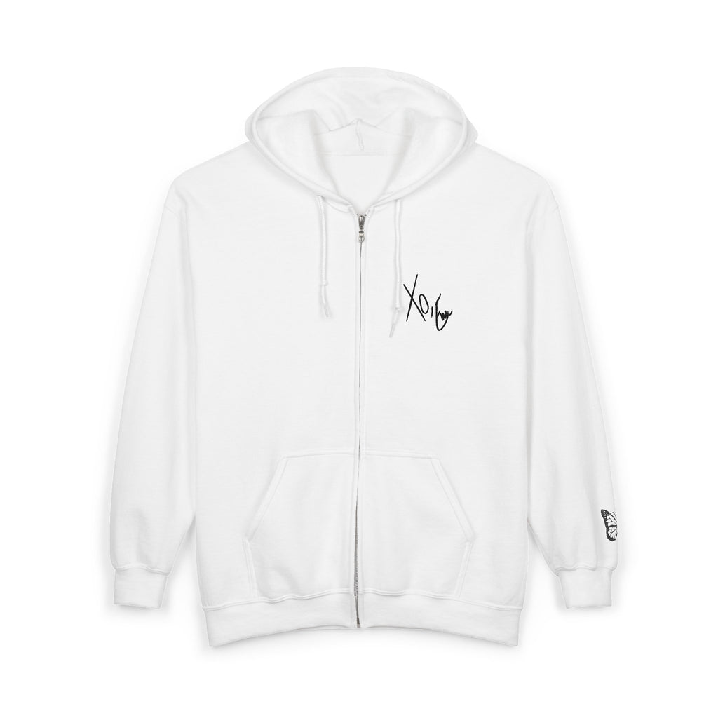 Signature Xo, Em Zip Hoodie — Minimalist Butterfly Full-Zip Sweatshirt