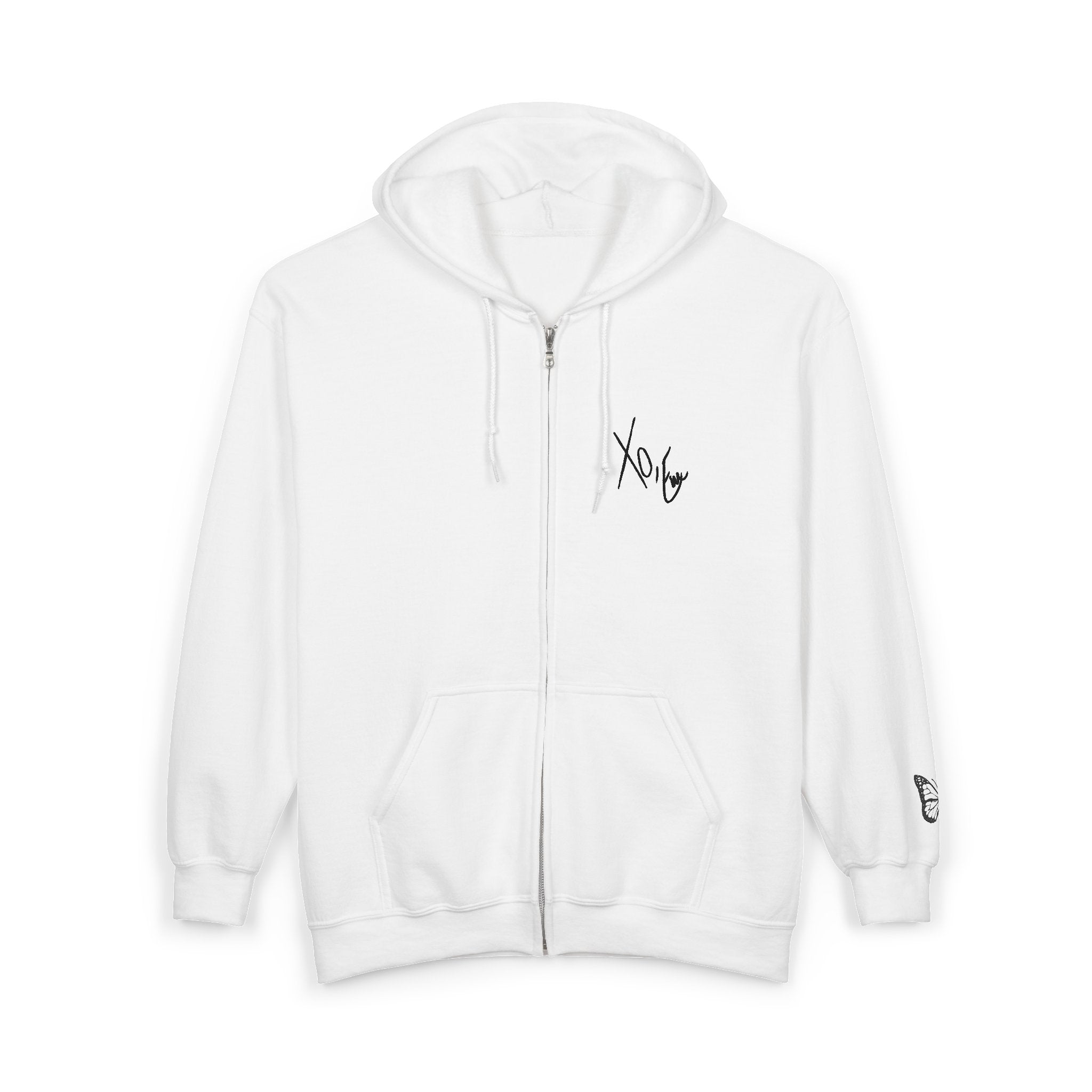 Signature Xo, Em Zip Hoodie — Minimalist Butterfly Full-Zip Sweatshirt