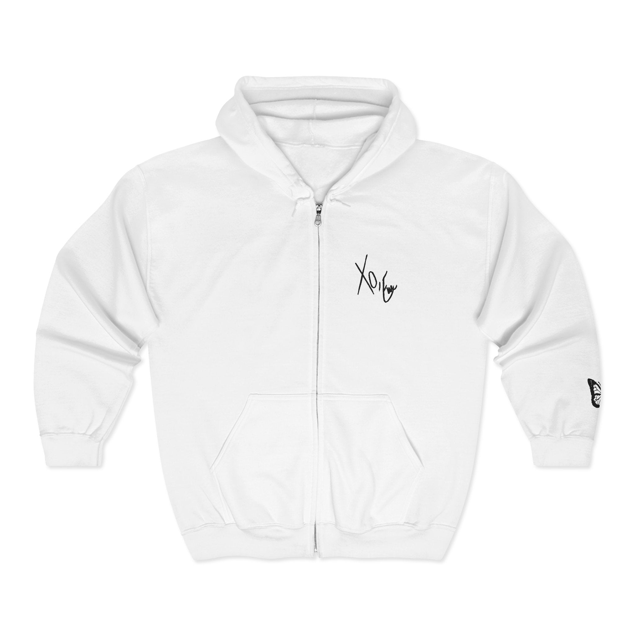 Signature Xo, Em Zip Hoodie — Minimalist Butterfly Full-Zip Sweatshirt
