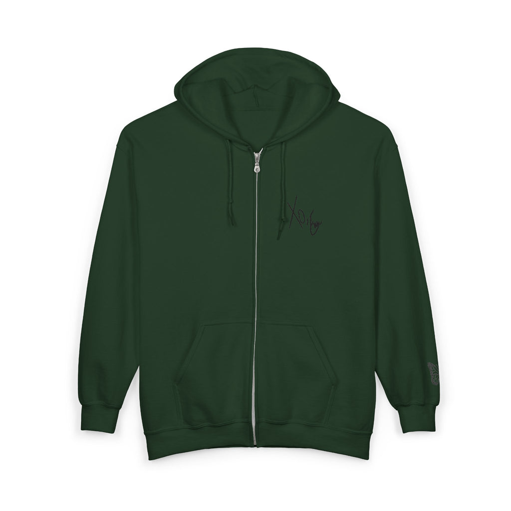 Signature Xo, Em Zip Hoodie — Minimalist Butterfly Full-Zip Sweatshirt