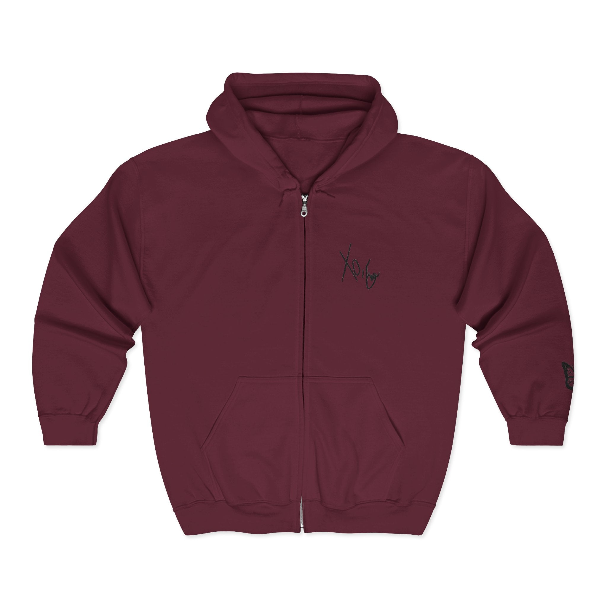 Signature Xo, Em Zip Hoodie — Minimalist Butterfly Full-Zip Sweatshirt