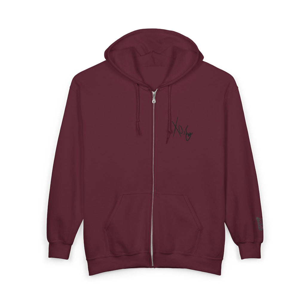Signature Xo, Em Zip Hoodie — Minimalist Butterfly Full-Zip Sweatshirt