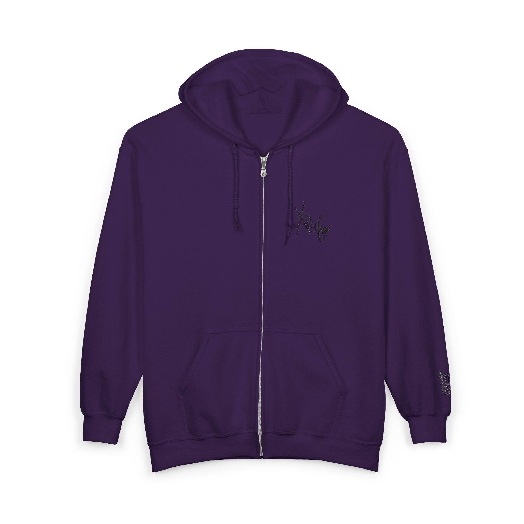 Signature Xo, Em Zip Hoodie — Minimalist Butterfly Full-Zip Sweatshirt