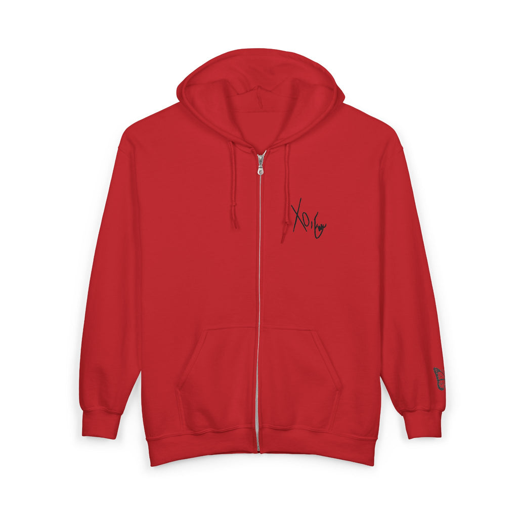 Signature Xo, Em Zip Hoodie — Minimalist Butterfly Full-Zip Sweatshirt