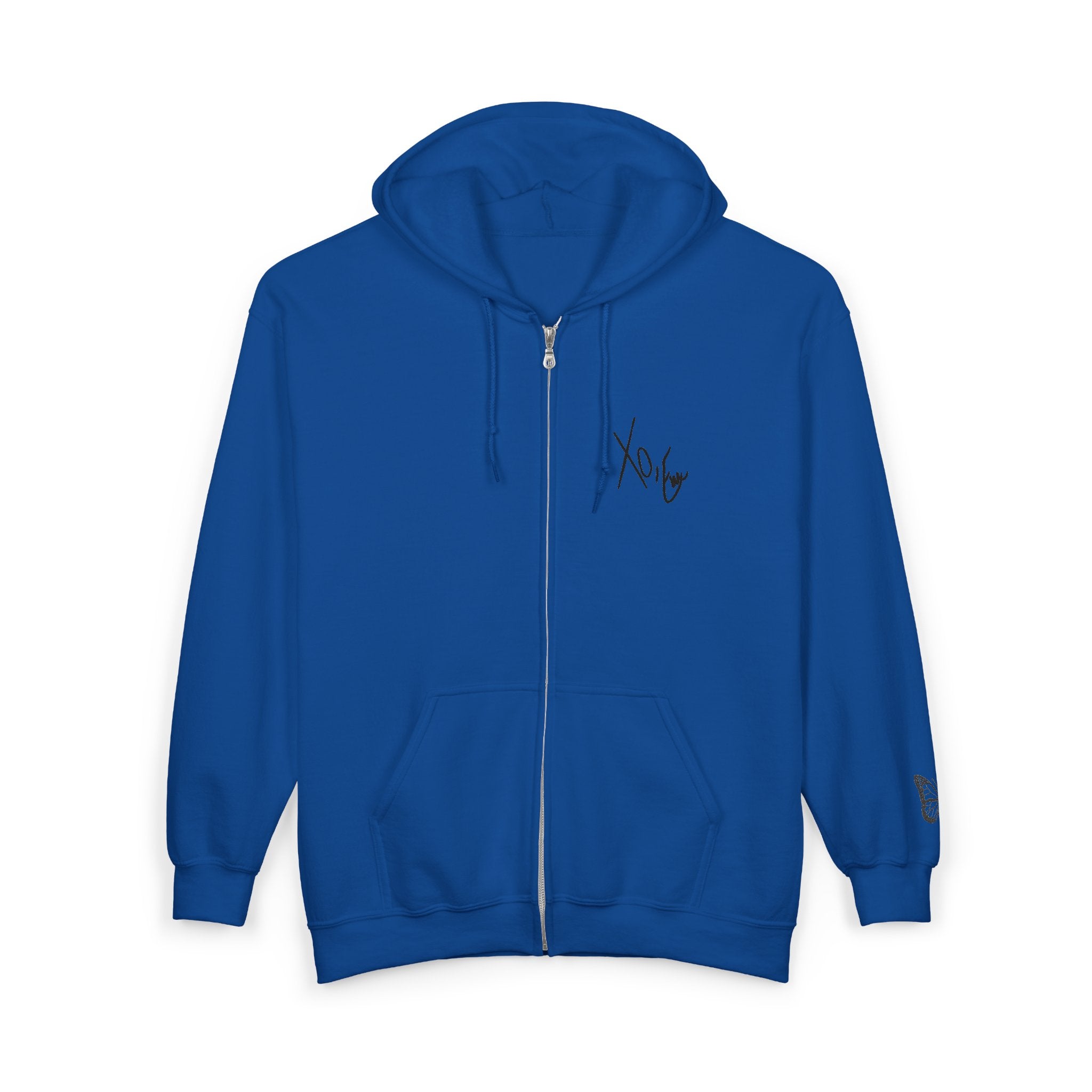 Signature Xo, Em Zip Hoodie — Minimalist Butterfly Full-Zip Sweatshirt