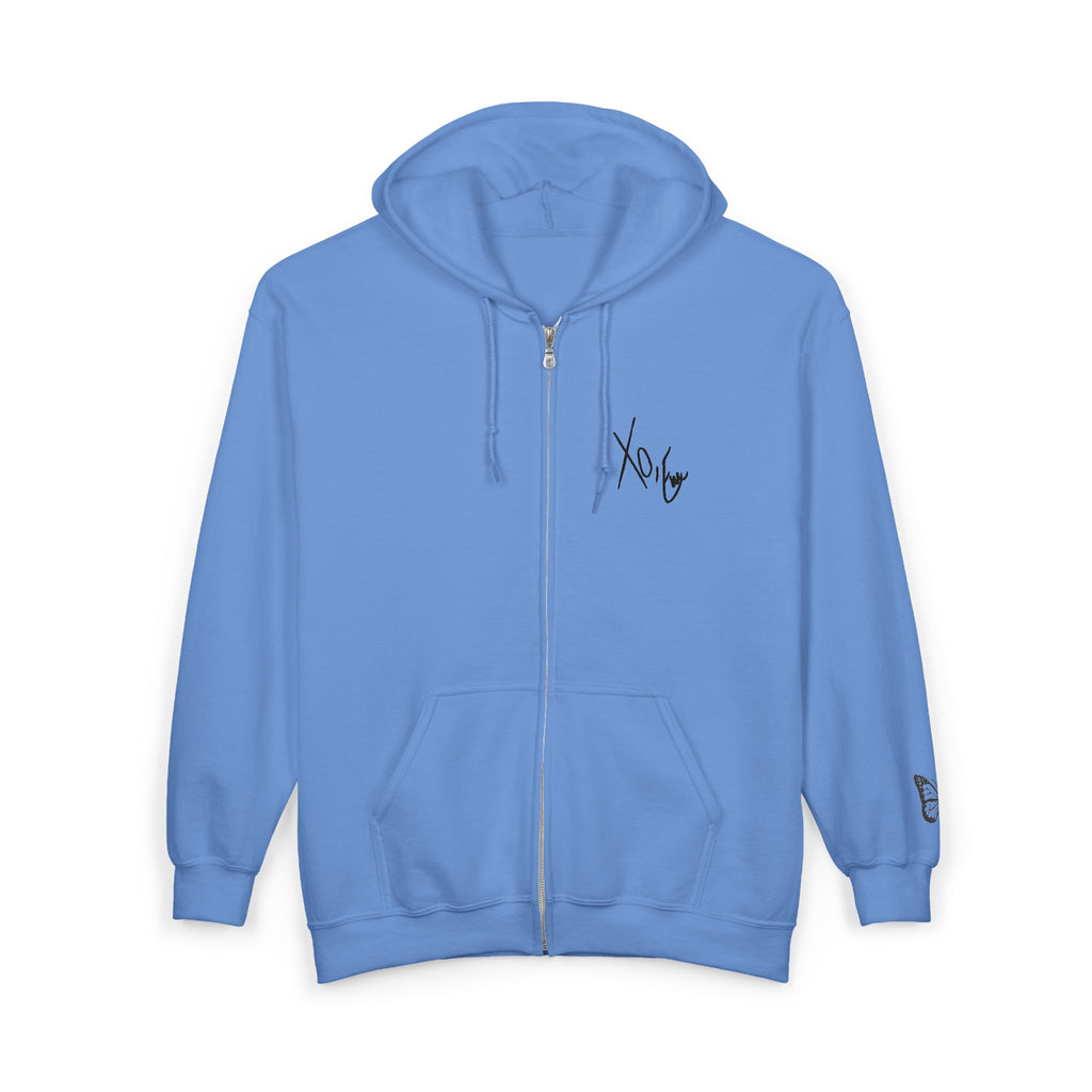 Signature Xo, Em Zip Hoodie — Minimalist Butterfly Full-Zip Sweatshirt