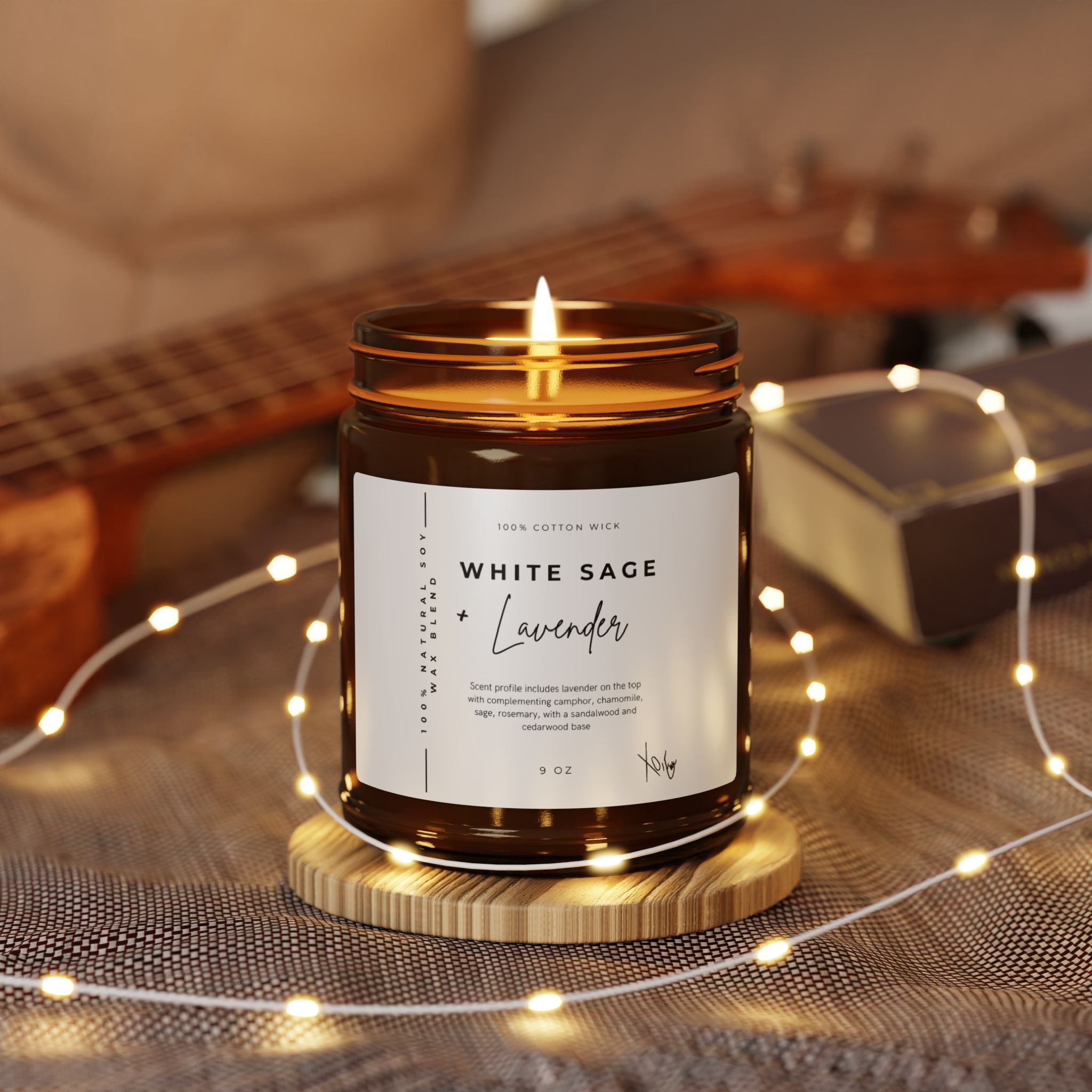 White Sage & Lavender Soy Candle — Amber Jar Aromatherapy Candle (Multi-Size)