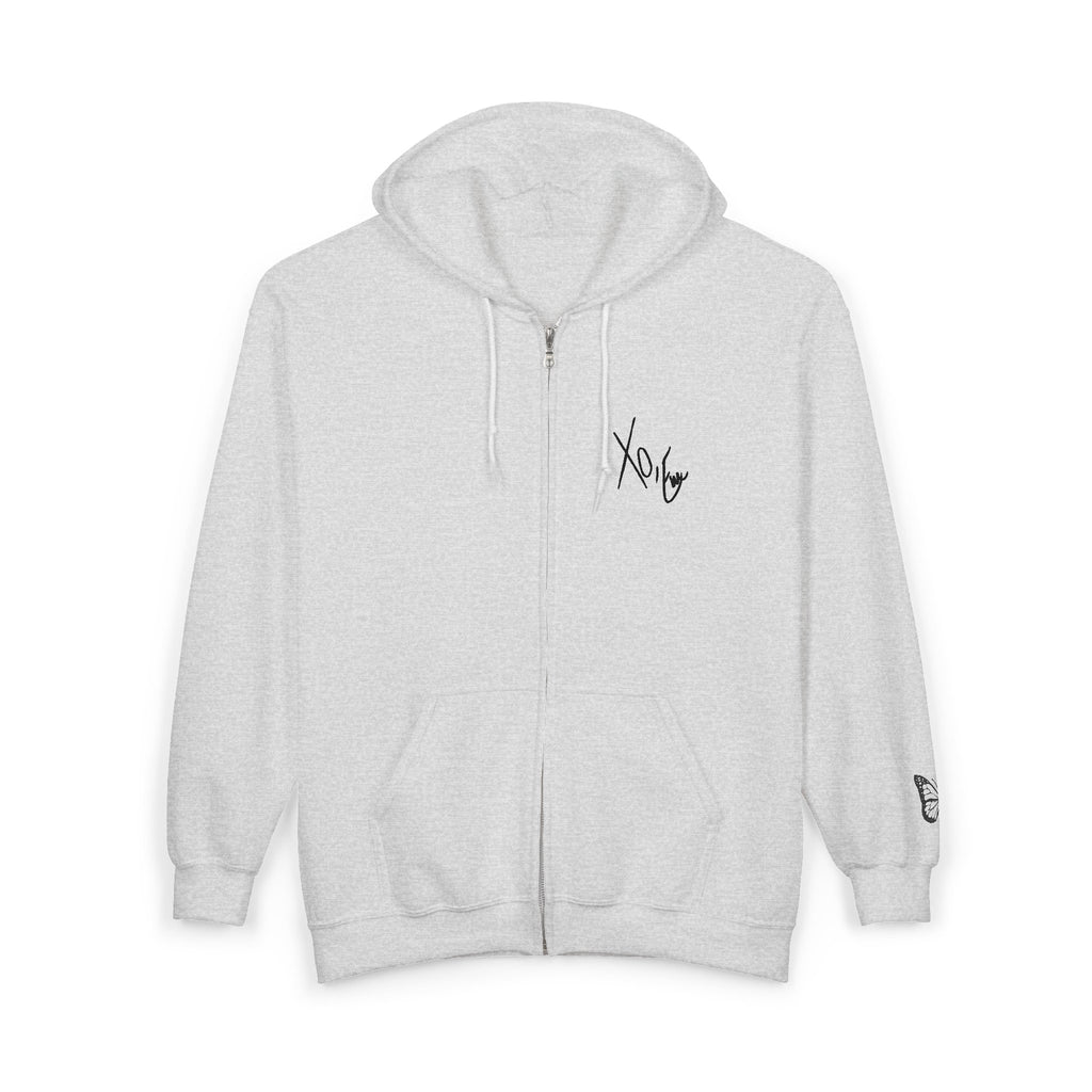 Signature Xo, Em Zip Hoodie — Minimalist Butterfly Full-Zip Sweatshirt