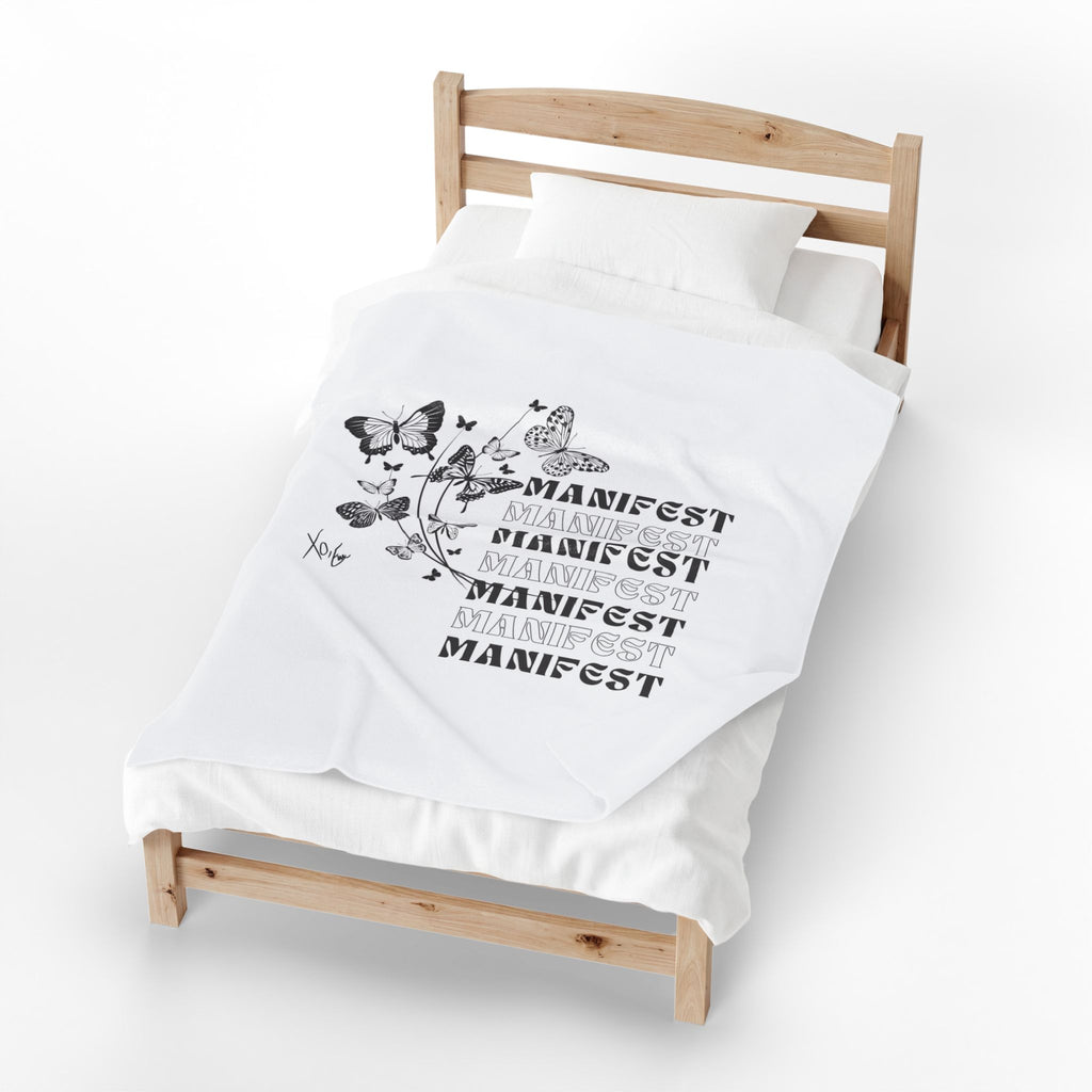 Manifest Xo, Em Velveteen Plush Blanket — Inspirational Cozy Throw