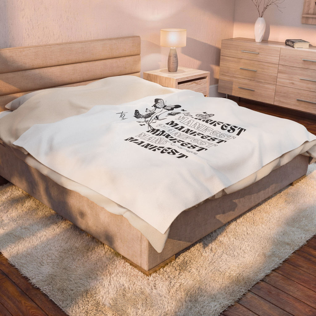 Manifest Xo, Em Velveteen Plush Blanket — Inspirational Cozy Throw