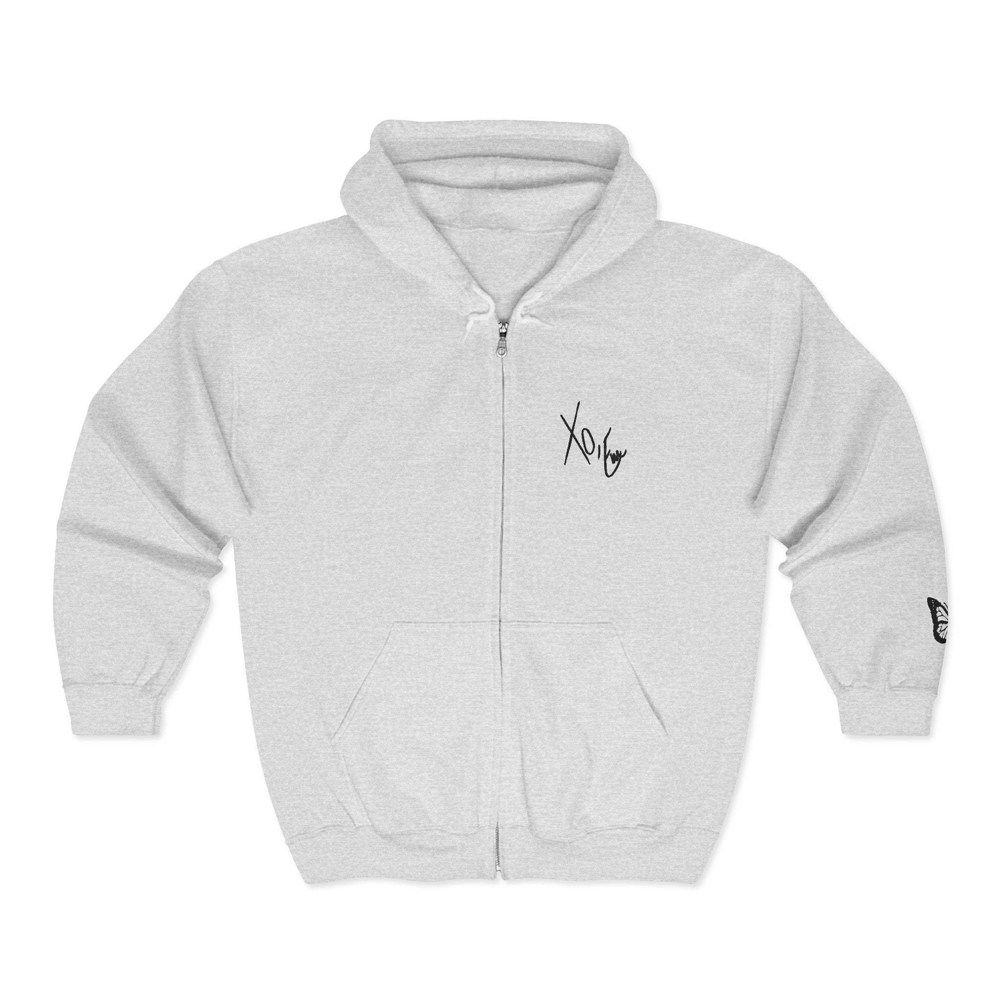 Signature Xo, Em Zip Hoodie — Minimalist Butterfly Full-Zip Sweatshirt