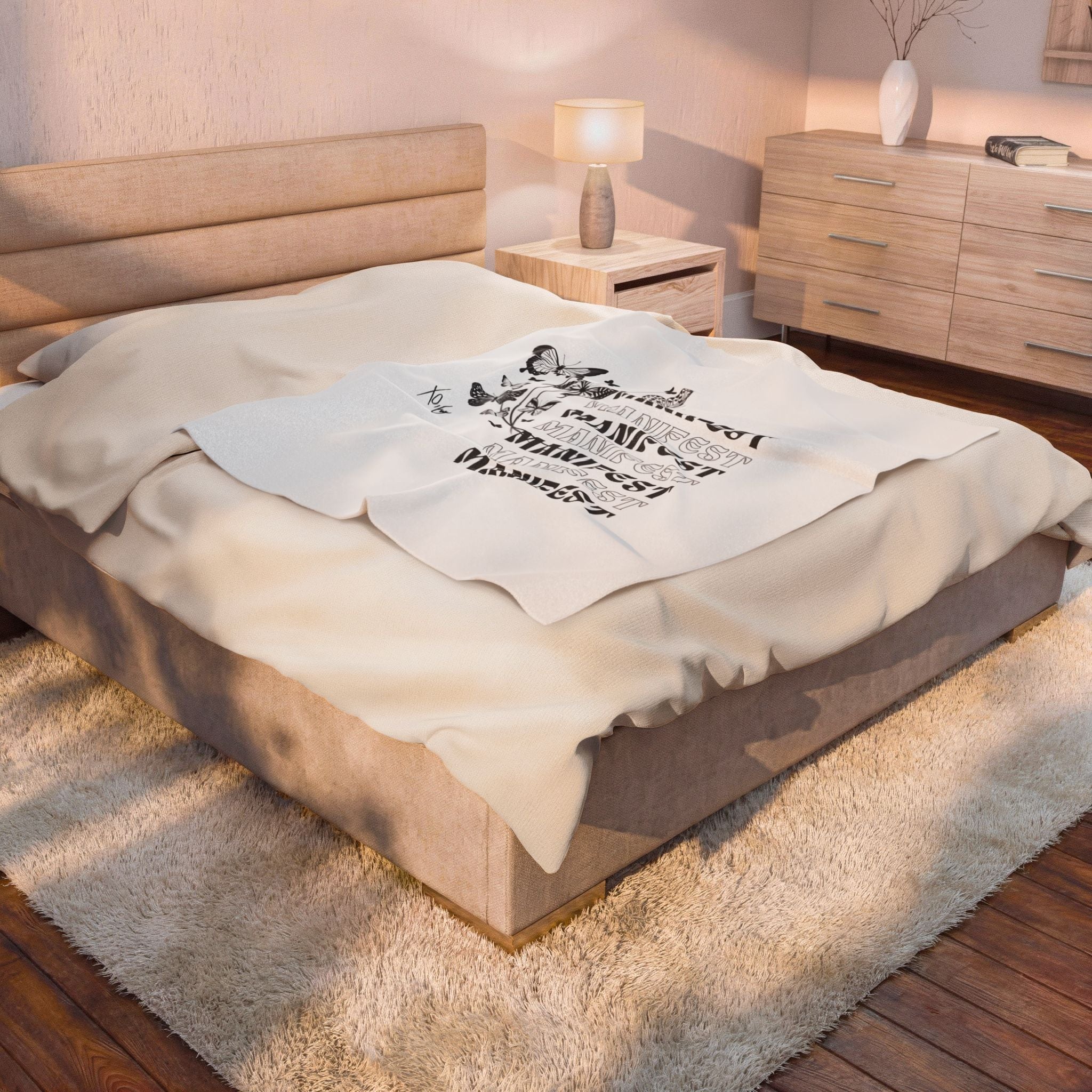 Manifest Xo, Em Velveteen Plush Blanket — Inspirational Cozy Throw