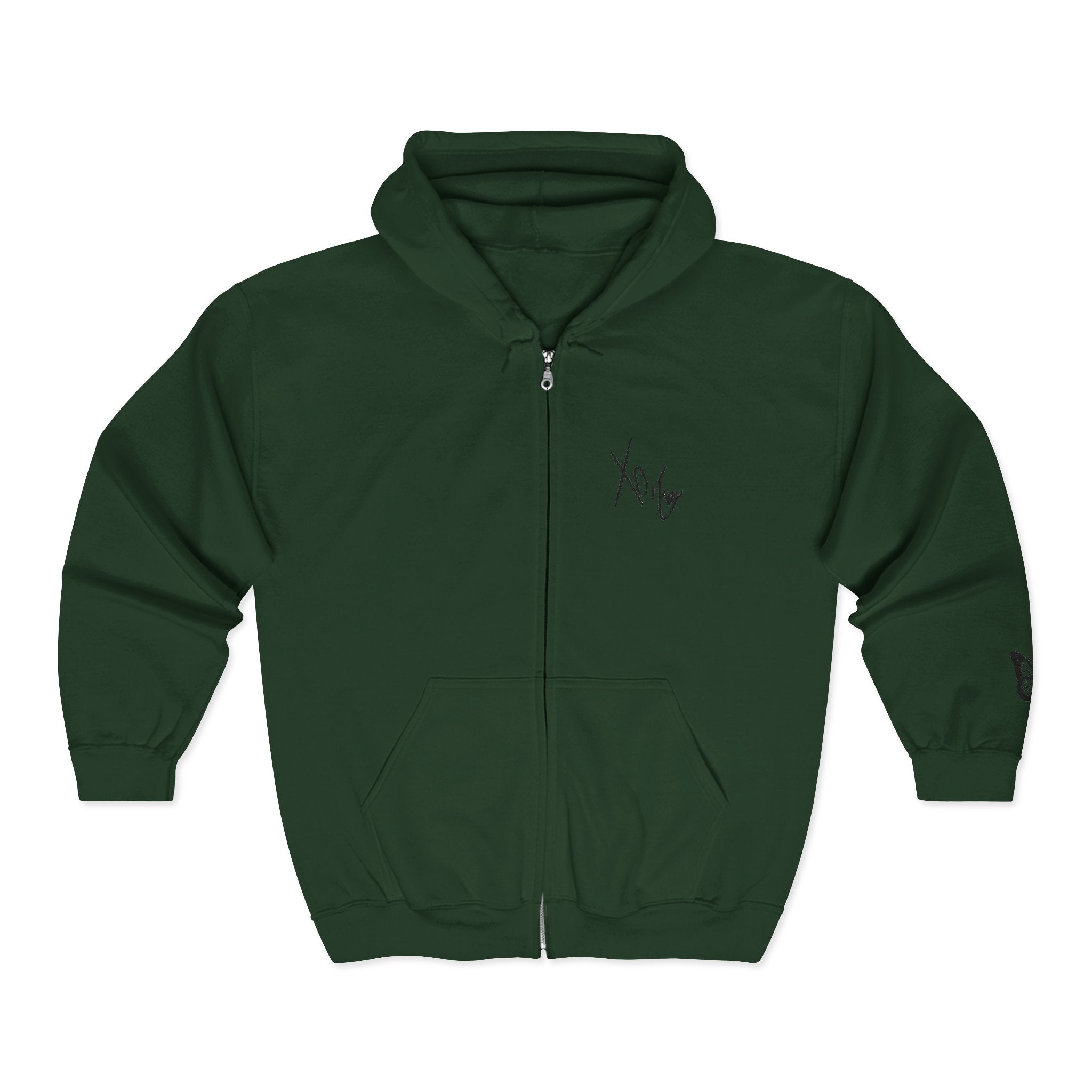Signature Xo, Em Zip Hoodie — Minimalist Butterfly Full-Zip Sweatshirt
